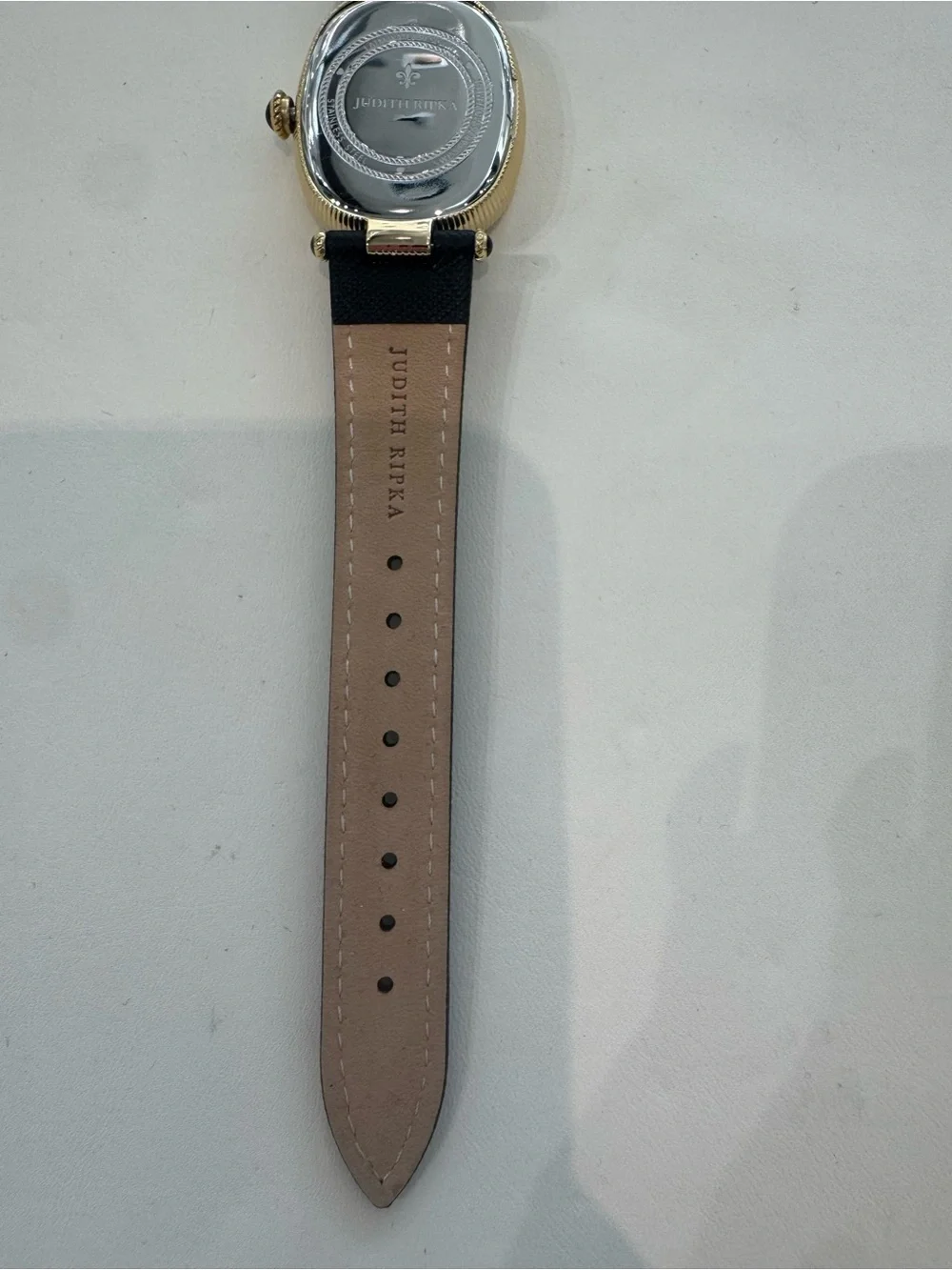 New Judith Ripka Classics Gold-Tone Moon Phase Oval Watch w/ Black Leather Strap